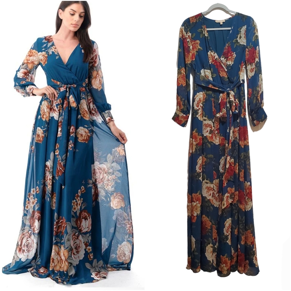 Ricarica Daria Chiffon Floral Victorian Style Maxi Dress Size M